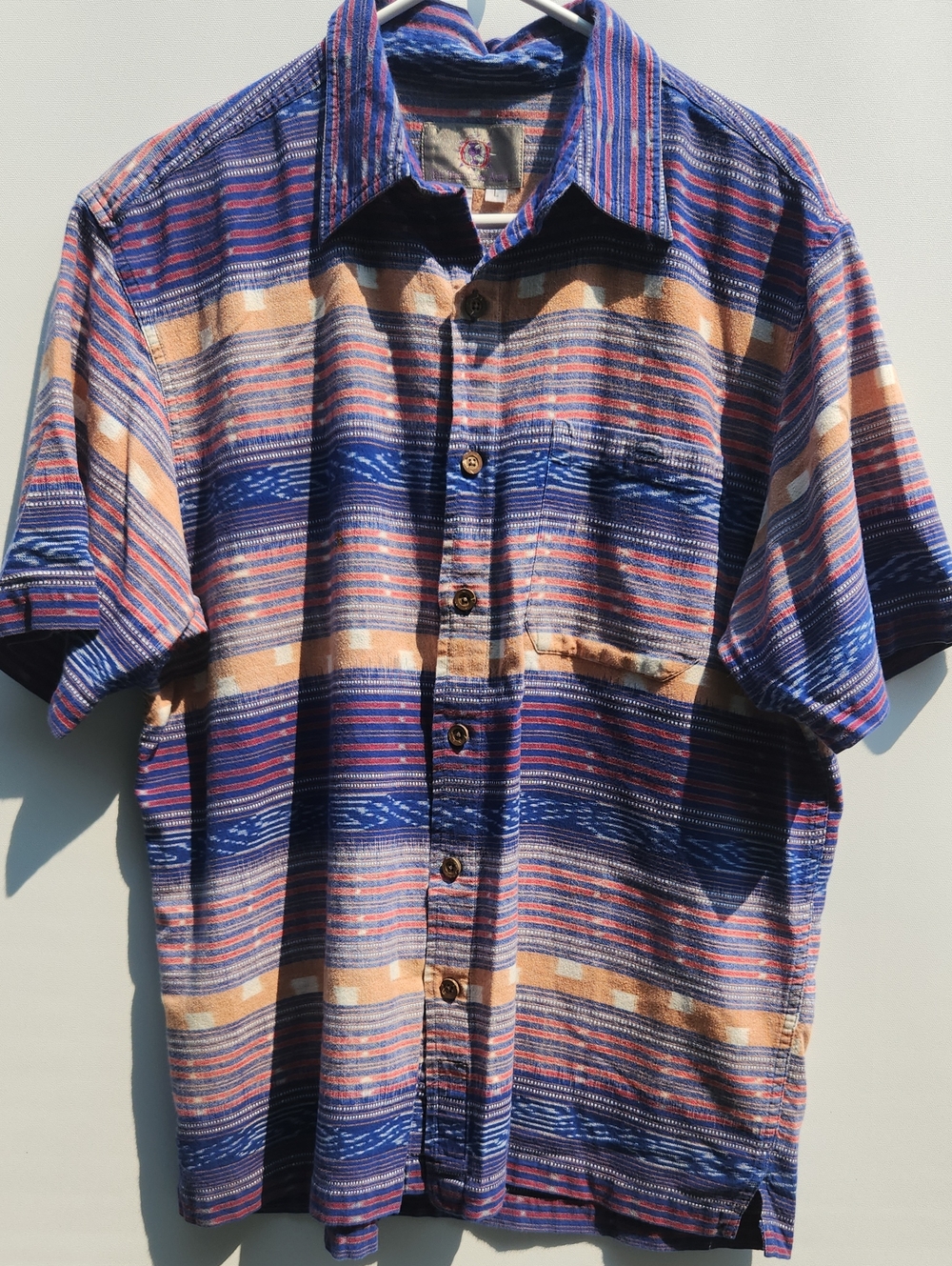 The Territory Ahead Blue, Tan & Pink Striped Short-Sleeve Button-Up